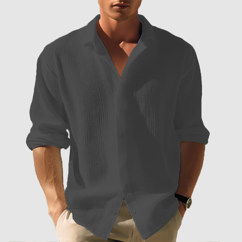 Férfi alkalmi hajtóka egyszínű, hosszú ujjú, gombos felső