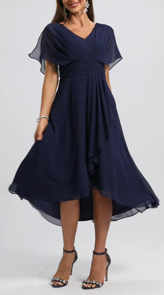 Női V-nyakú ruha sifonbetéttel