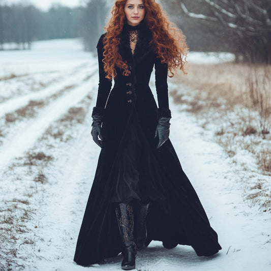 Női Velvet Palace Retro szőrmegallér hosszú kabát