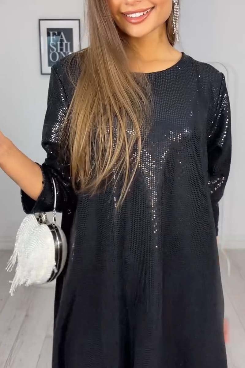 Fényes, hosszú ujjú női alkalmi ruha (ingyenes szállítás)