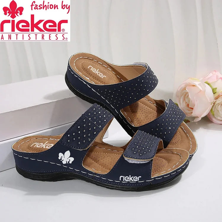 RIEKER@2025 Női nyári papucs vastag talppal és tépőzárral