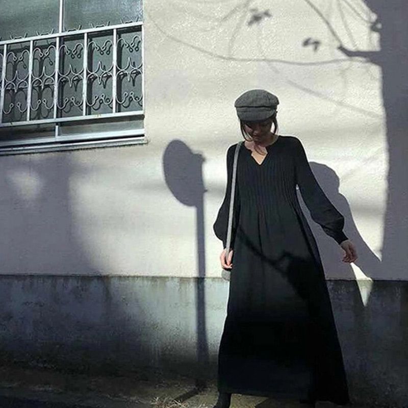 Női egyszínű, hosszú ujjú kötött maxiruha