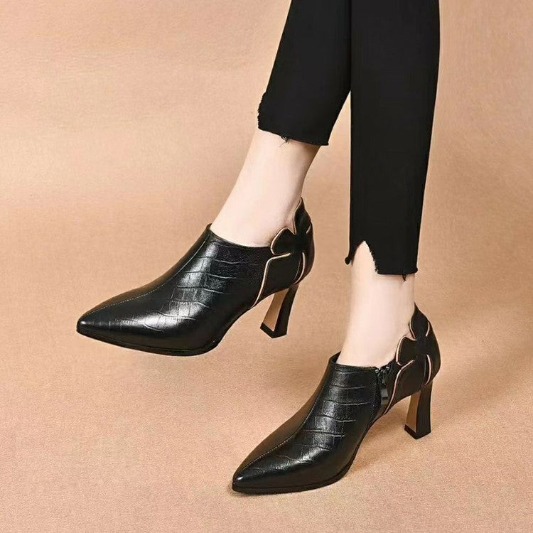 【35-43】 2024 Új, egyszínű egyszínű cipő Mély szájú hegyes orrú oldalsó cipzáras bőrcipő