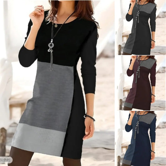 Hosszú ujjú ruha geometrikus mintával környakú