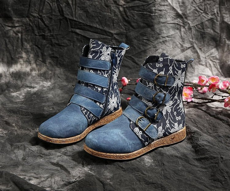 Női vintage mintás meleg vízálló bőrcsizma