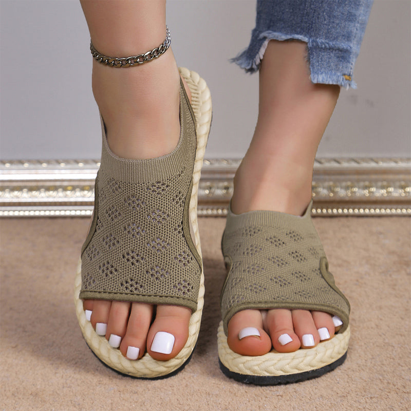 Női hálós kötött, nyitott orrú lapos szandál
