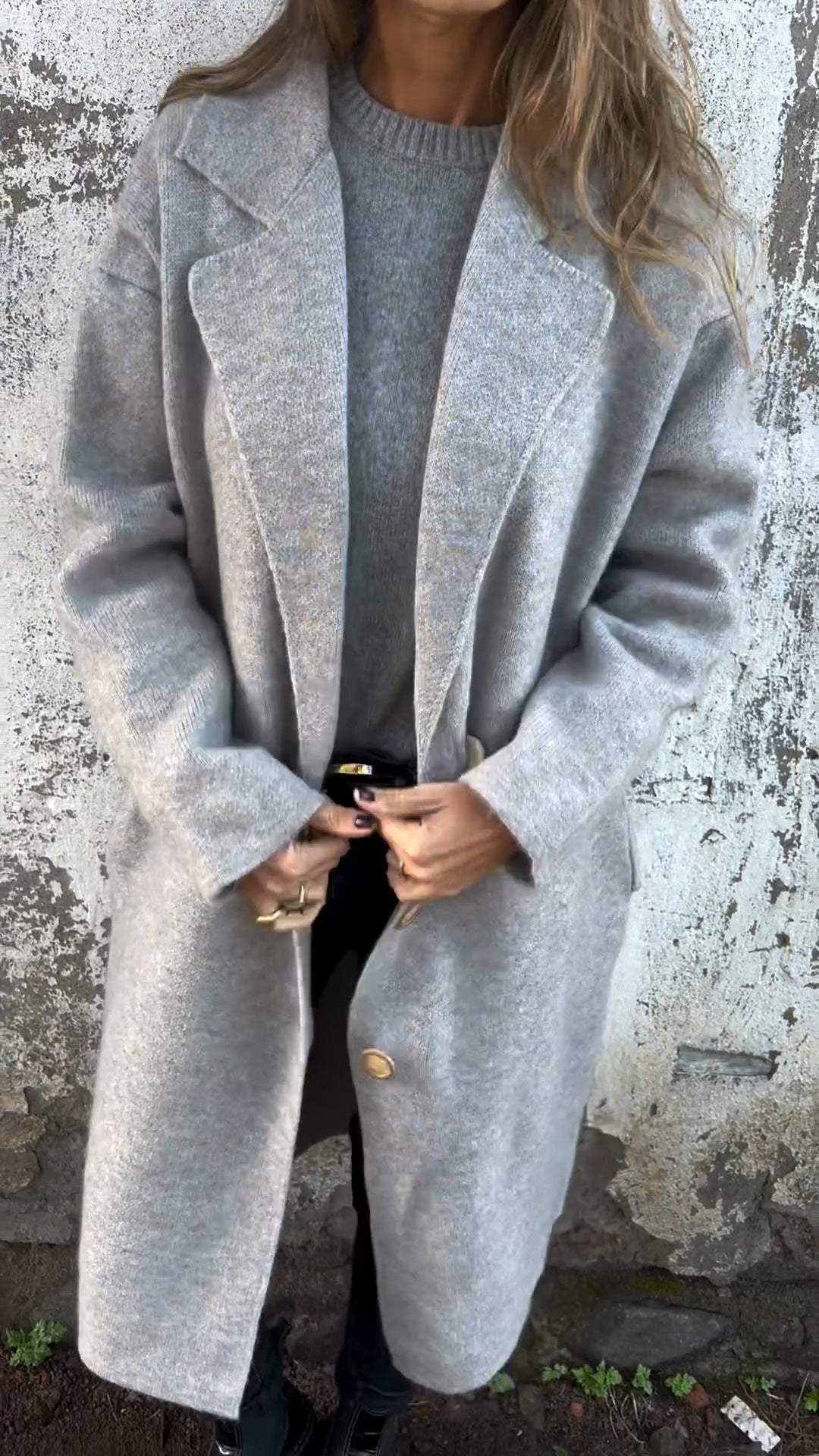 Női alkalmi őszi és téli kabát hajtókás és hosszú ujjú