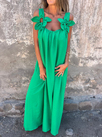 💕Egyszínű női ruha virágmintával, U-alakú nyakkivágással