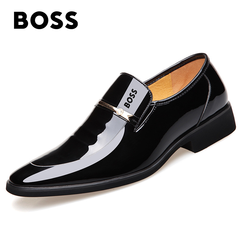 BOSS® Leather Shoes Sima lakkbőr alkalmi hegyes orrú üzleti cipő#