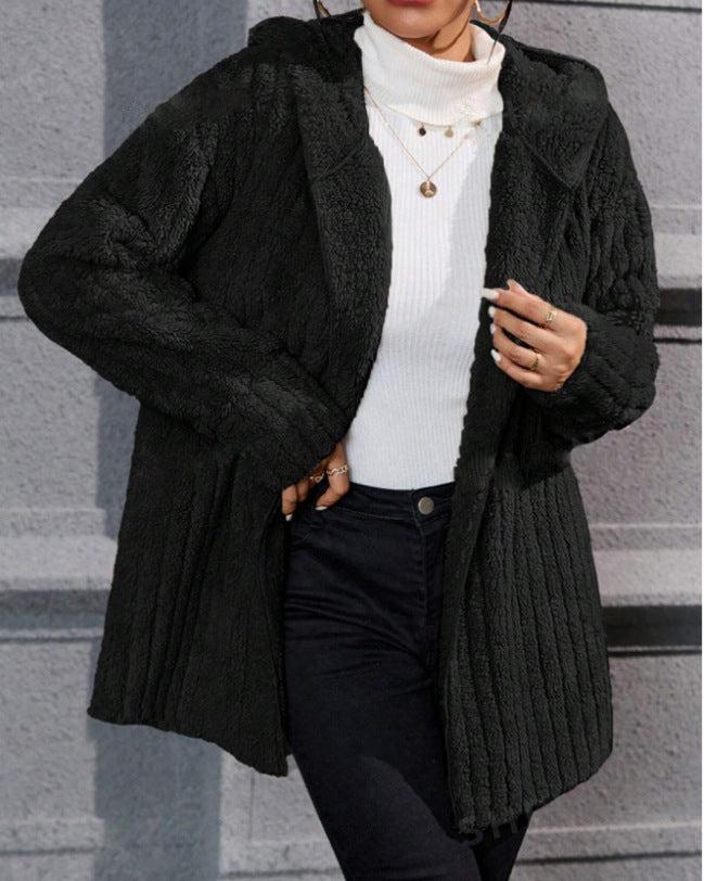 Meleg, kifordítható Arctic polár kabát kapucnival és függőleges csíkokkal