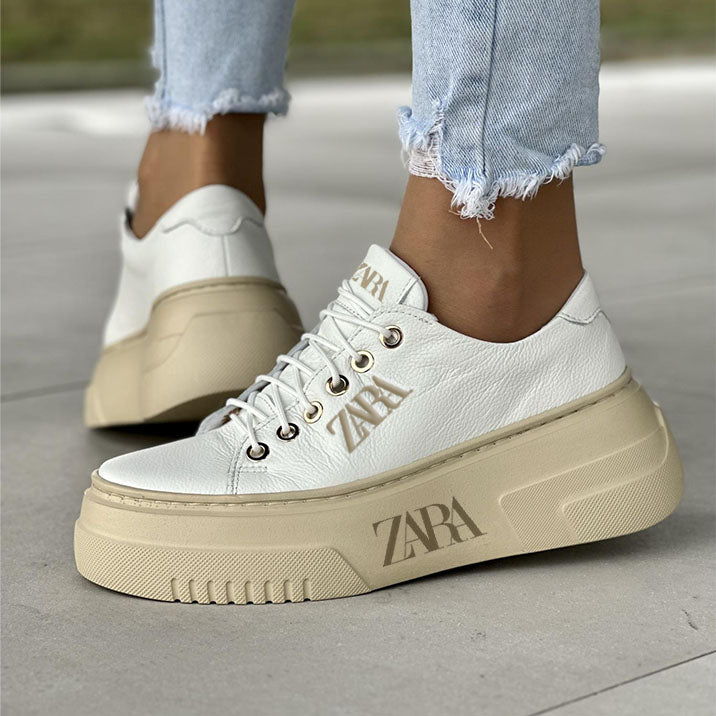 Női ZARA magas talpú sportcipő, sima és finom bőrből, könnyű és lélegző