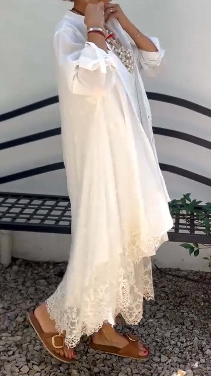 Női kerek nyakú nadrágszoknya + kardigán alkalmi ruha