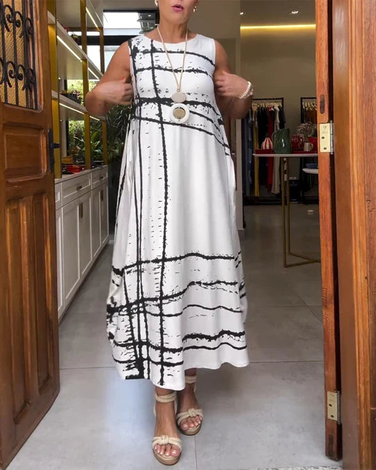 Elegáns ferde zsebes ujjatlan ruha