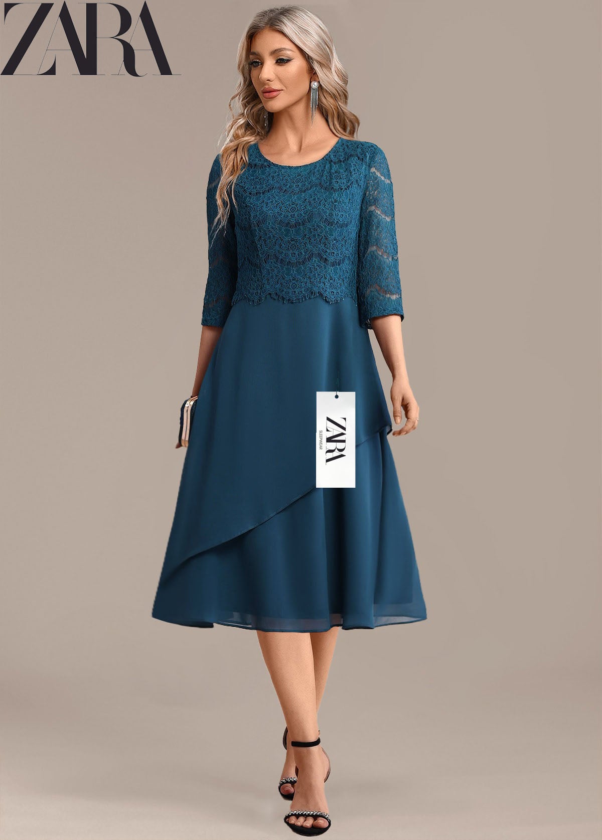 Új, divatos női ruha kerek nyakkivágással