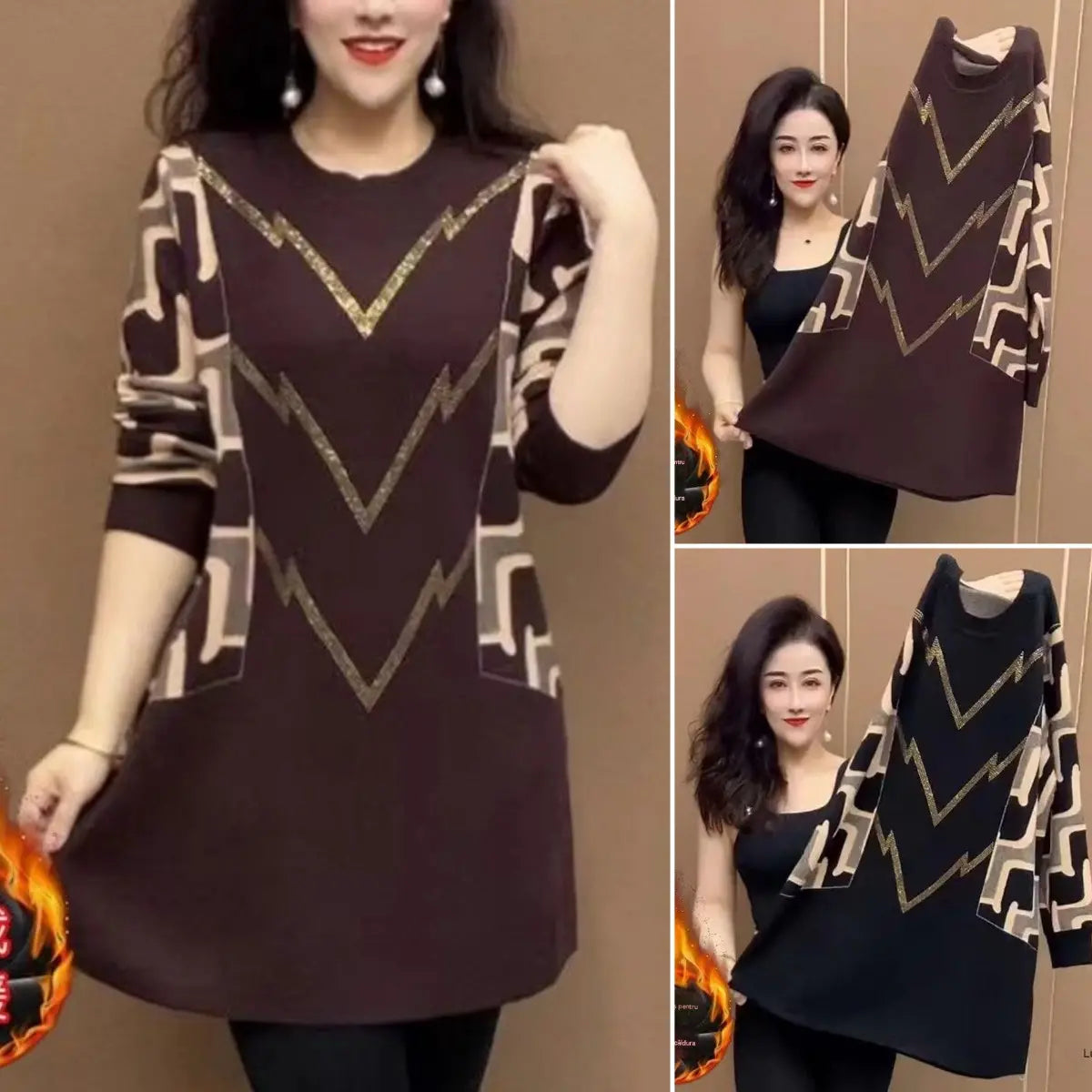 🍁 【M-4XL】 2024 Új őszi-téli divatos kötött pólók mintával