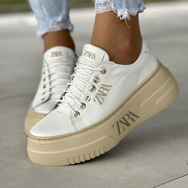 Női ZARA magas talpú sportcipő, sima és finom bőrből, könnyű és lélegző
