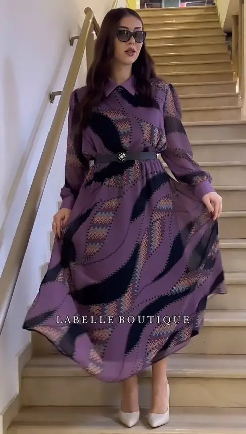 😍Nagyon szép ruha👗[S-5XL]Elegáns ruha fodros ujjakkal