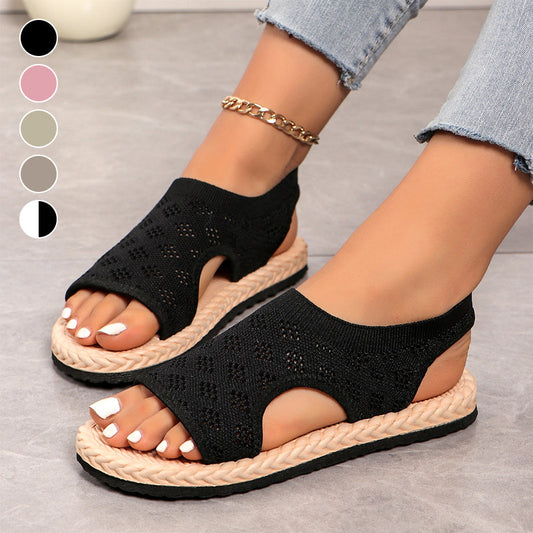 Női hálós kötött, nyitott orrú lapos szandál