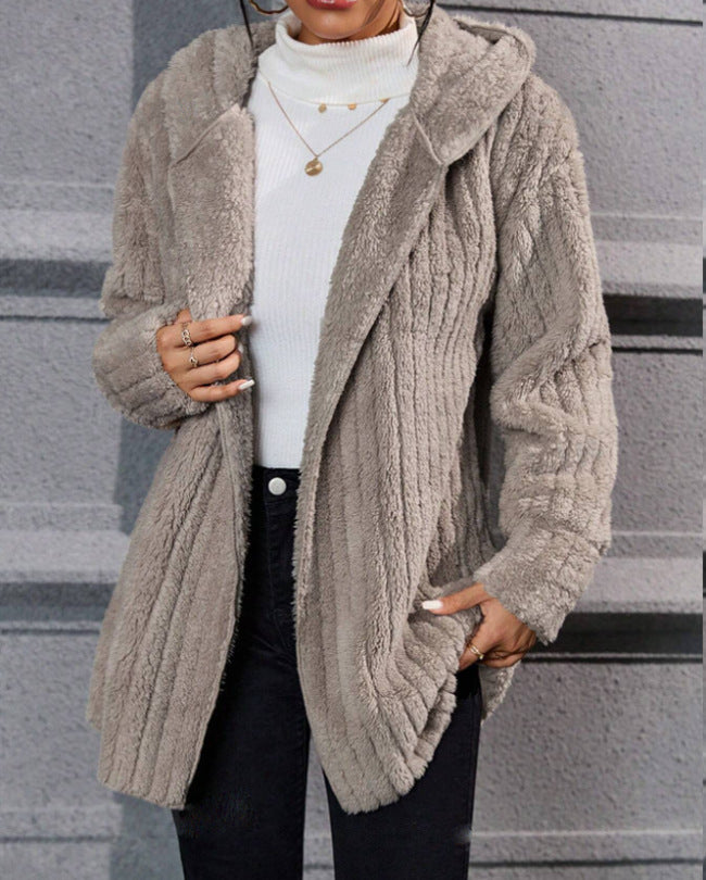 Meleg, kifordítható Arctic polár kabát kapucnival és függőleges csíkokkal