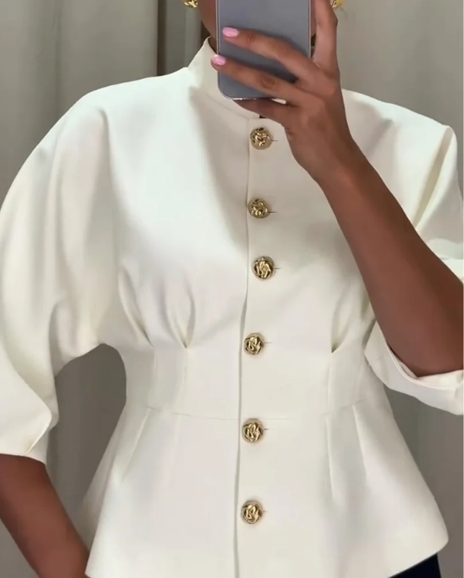 Elegáns ing állógallérral és magas derékkal