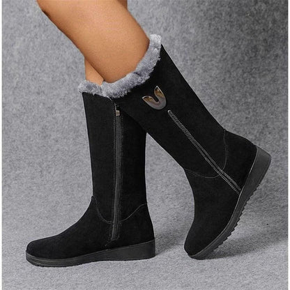 Női lábszárközépig érő téli csizma, meleg, párnázott hócsizma