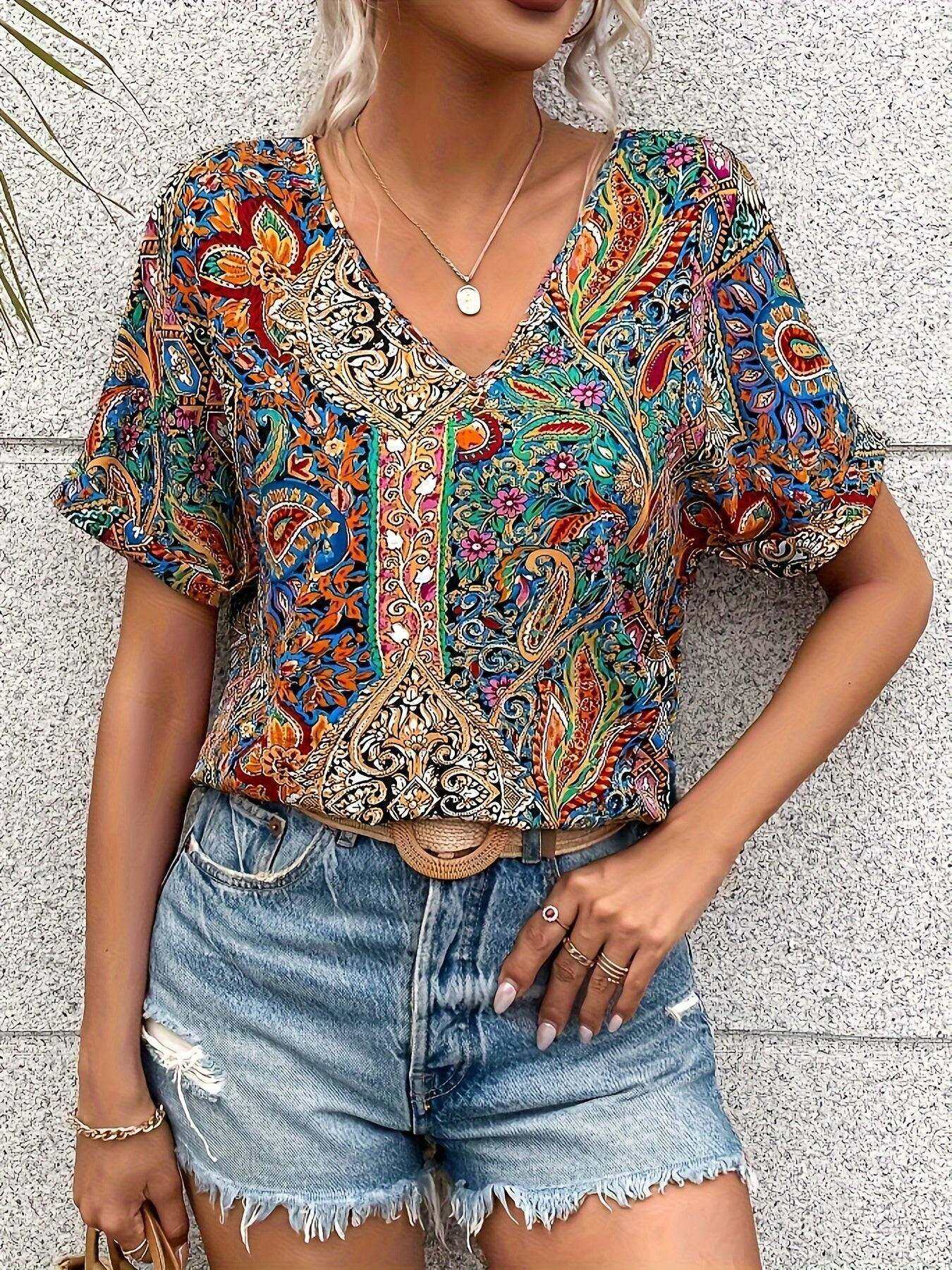 Női retro etnikai ing Paisley Print 2024 tavaszi nyári kollekció 1495326