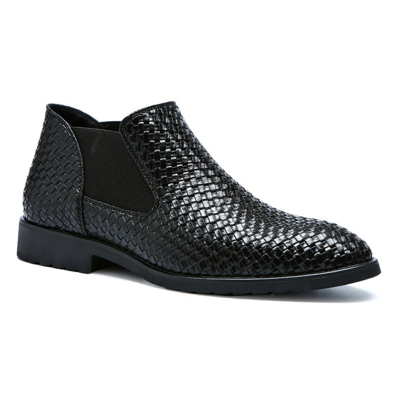 Férfi bőrcsíkos, kézzel kötött Chelsea csizma