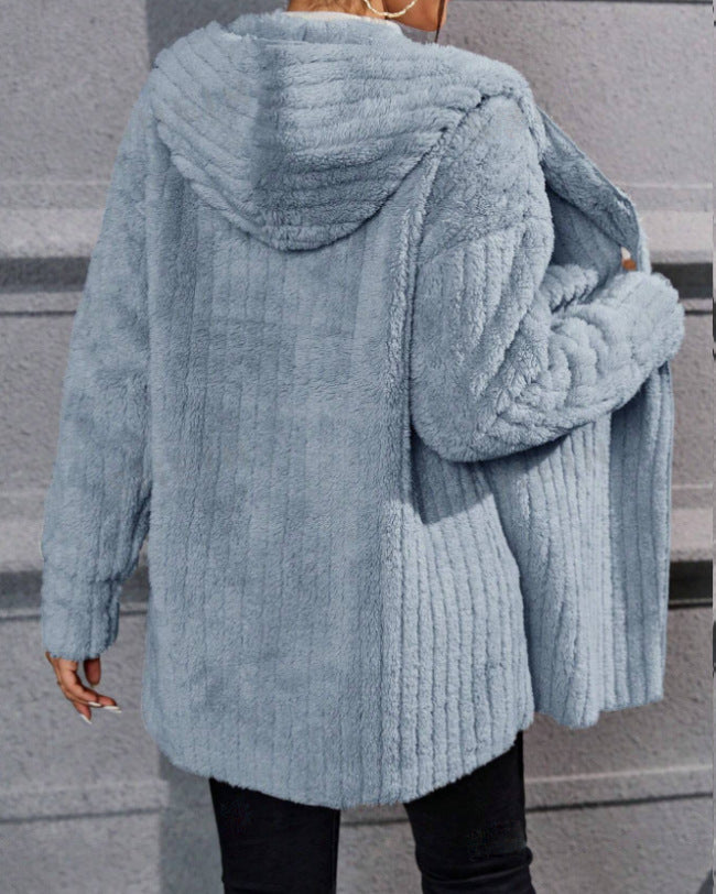 Meleg, kifordítható Arctic polár kabát kapucnival és függőleges csíkokkal