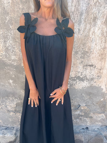 💕Egyszínű női ruha virágmintával, U-alakú nyakkivágással