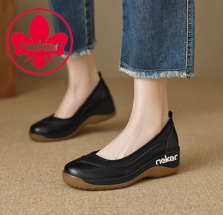 RIEKER@2025 bőr hétköznapi cipő kerek orrú és magas sarkú cipővel