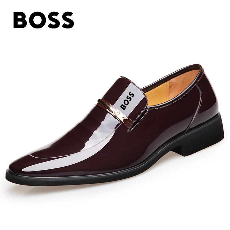 BOSS® Leather Shoes Sima lakkbőr alkalmi hegyes orrú üzleti cipő#