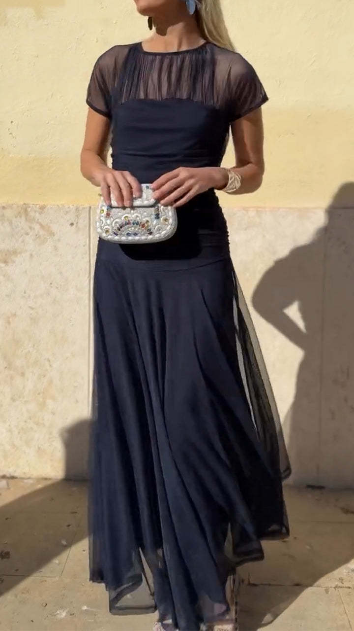 2025-ös alkalmi női ruha kerek nyakkivágással és üreges varrással