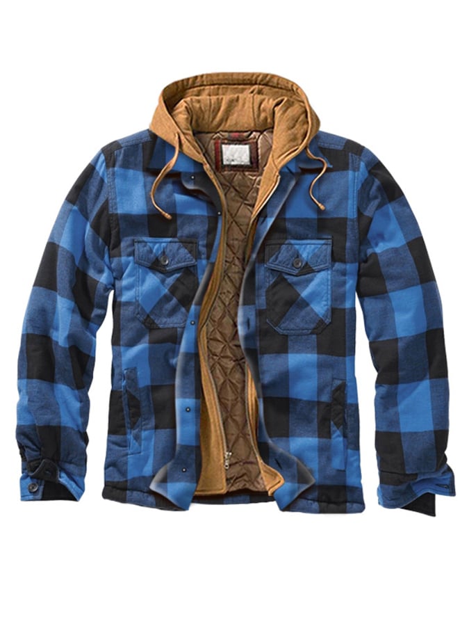 Férfi őszi, téli kapucnis, vastagított cipzáras hamis kétrészes bélelt dzseki