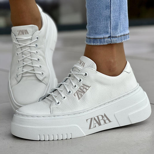 Női ZARA magas talpú sportcipő, sima és finom bőrből, könnyű és lélegző