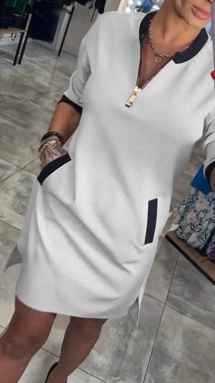 🔥50% kedvezménnyel!👗 V-nyakú ruha cipzárral