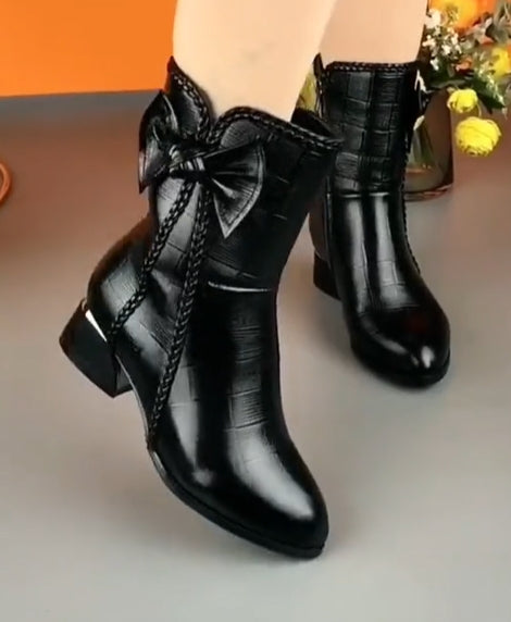 [35-40]🔥Martin női bokacsizma vastag sarokkal, masnival, oldalt cipzárral rögzítve