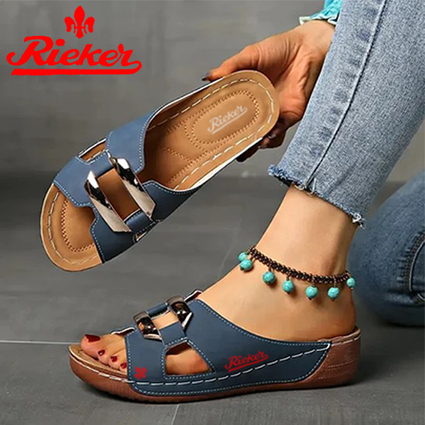 2025-RIEKER Új Női Bebújós Szandál Ékcsattal