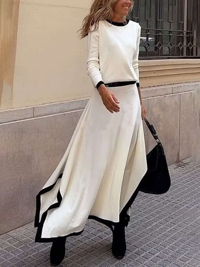 Stílusos kétrészes szett kontrasztos kötésből