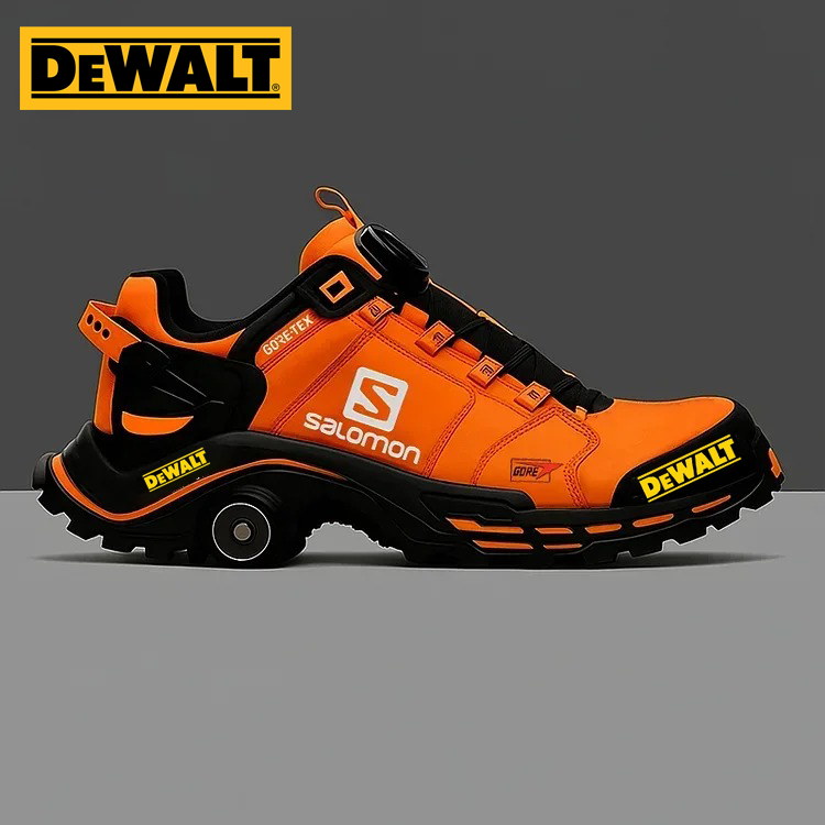 Męskie, wodoodporne i oddychające buty robocze i turystyczne marki Salomon® i DEWALT, idealne do pracy i aktywności na świeżym powietrzu.
