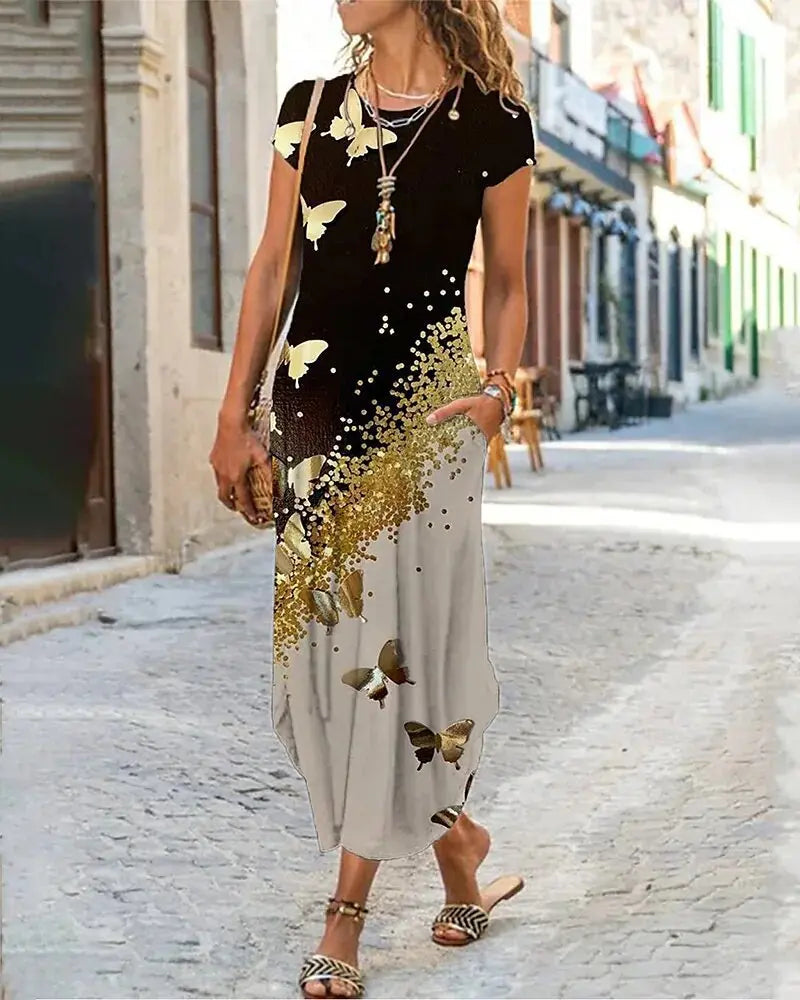 【S-3XL】 2024-es új, nyomott hosszú ruha