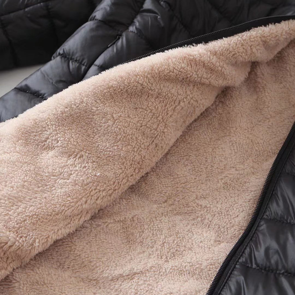 NŐI KÖZEPES SHERPA PAMUT KABÁT, KAPCSINÁVAL