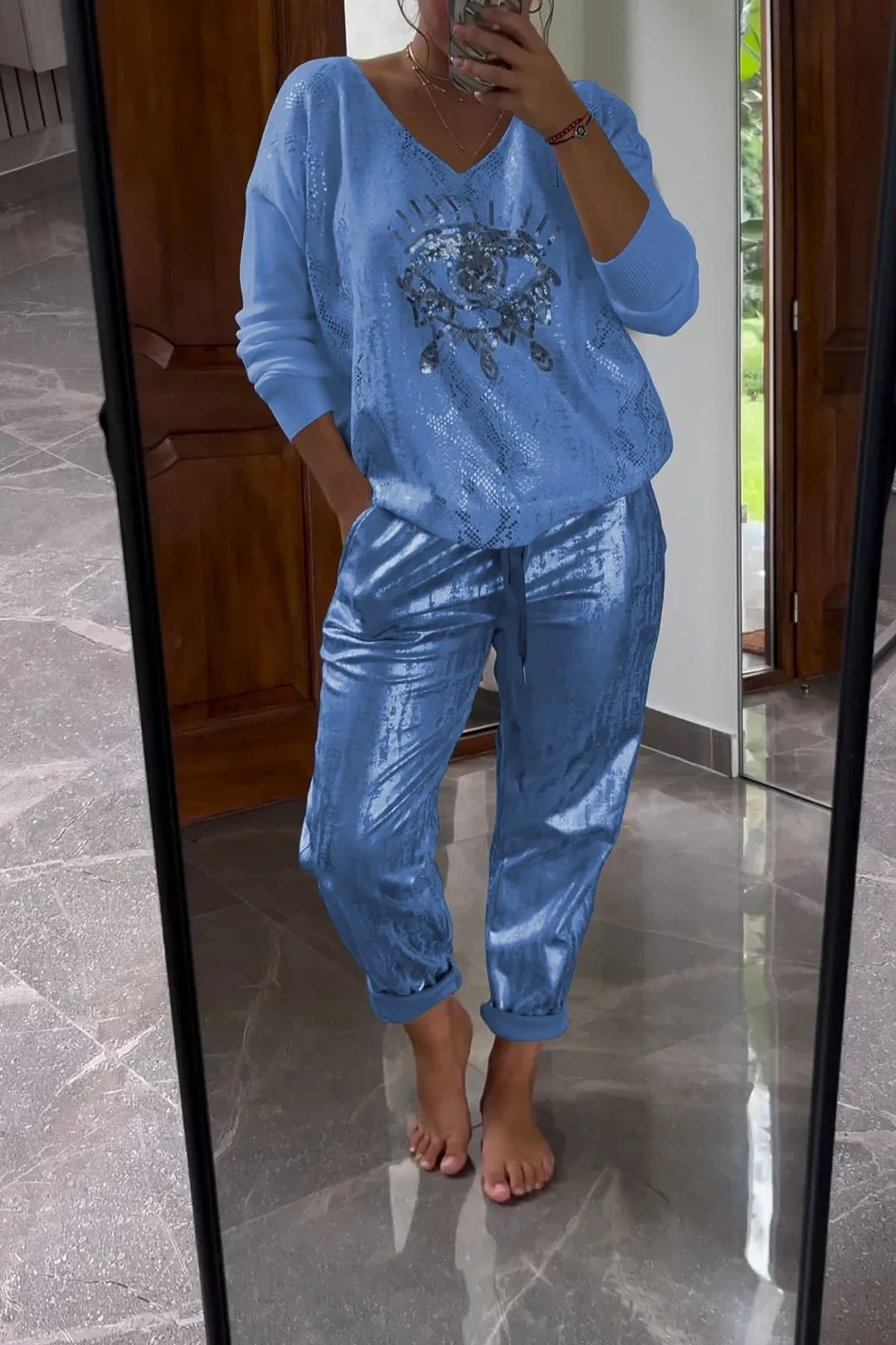 Kétrészes flitter szett bronz nadrággal