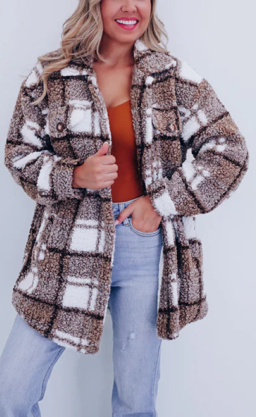 Retro kockás alkalmi Polar polár dzseki