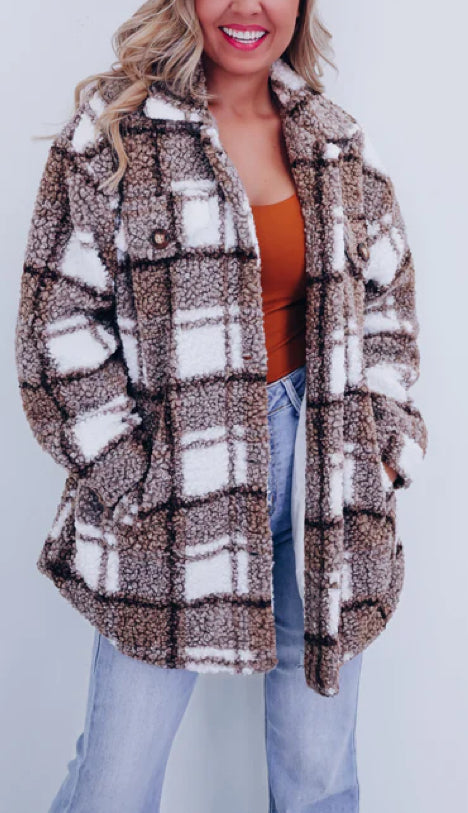 Retro kockás alkalmi Polar polár dzseki