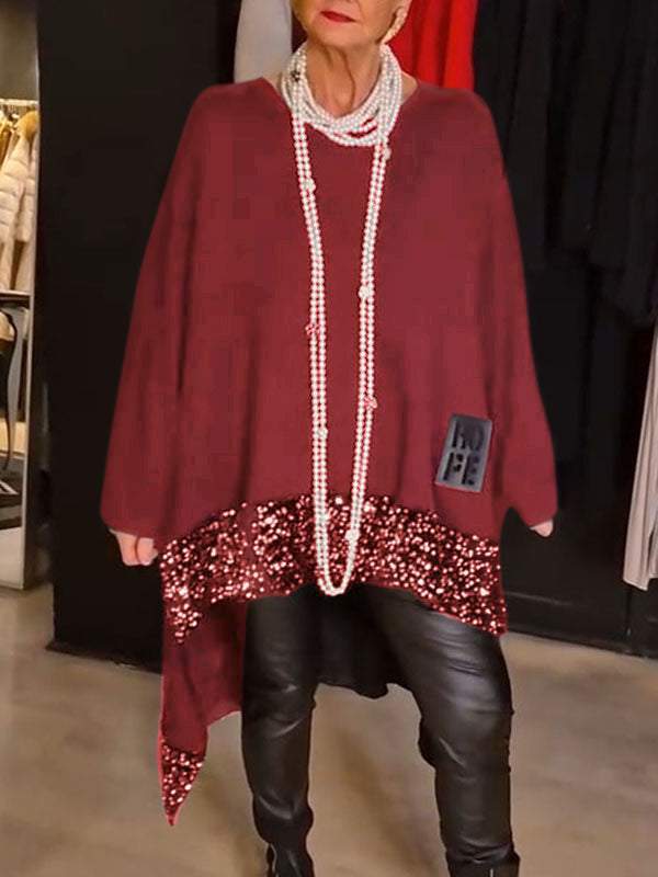 Női felső flitterekkel és kerek nyakkivágással