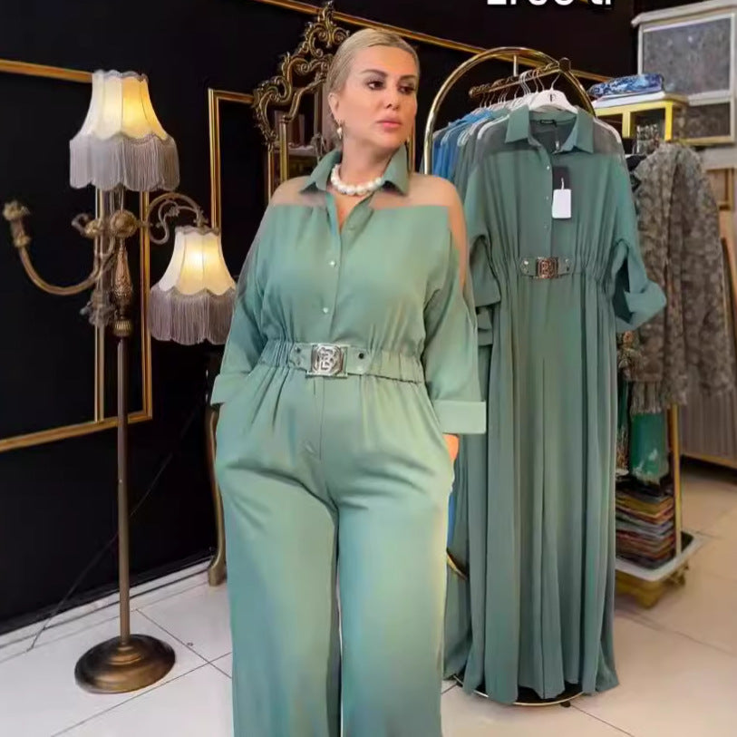 2024-es jumpsuit szögletes nyakkivágással és hosszú ujjú gumírozott derékkal