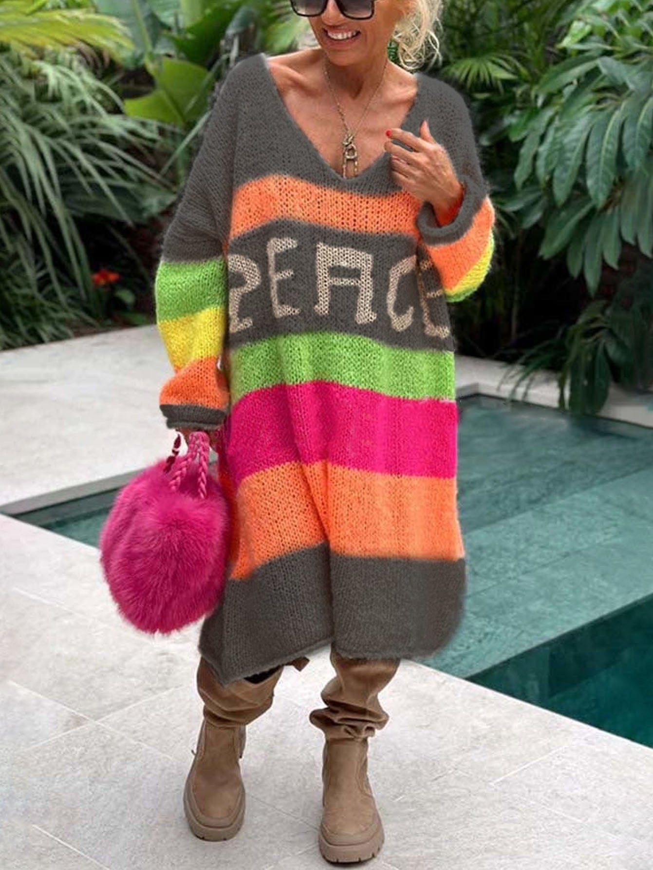 Peace Rainbow kötött pulóver