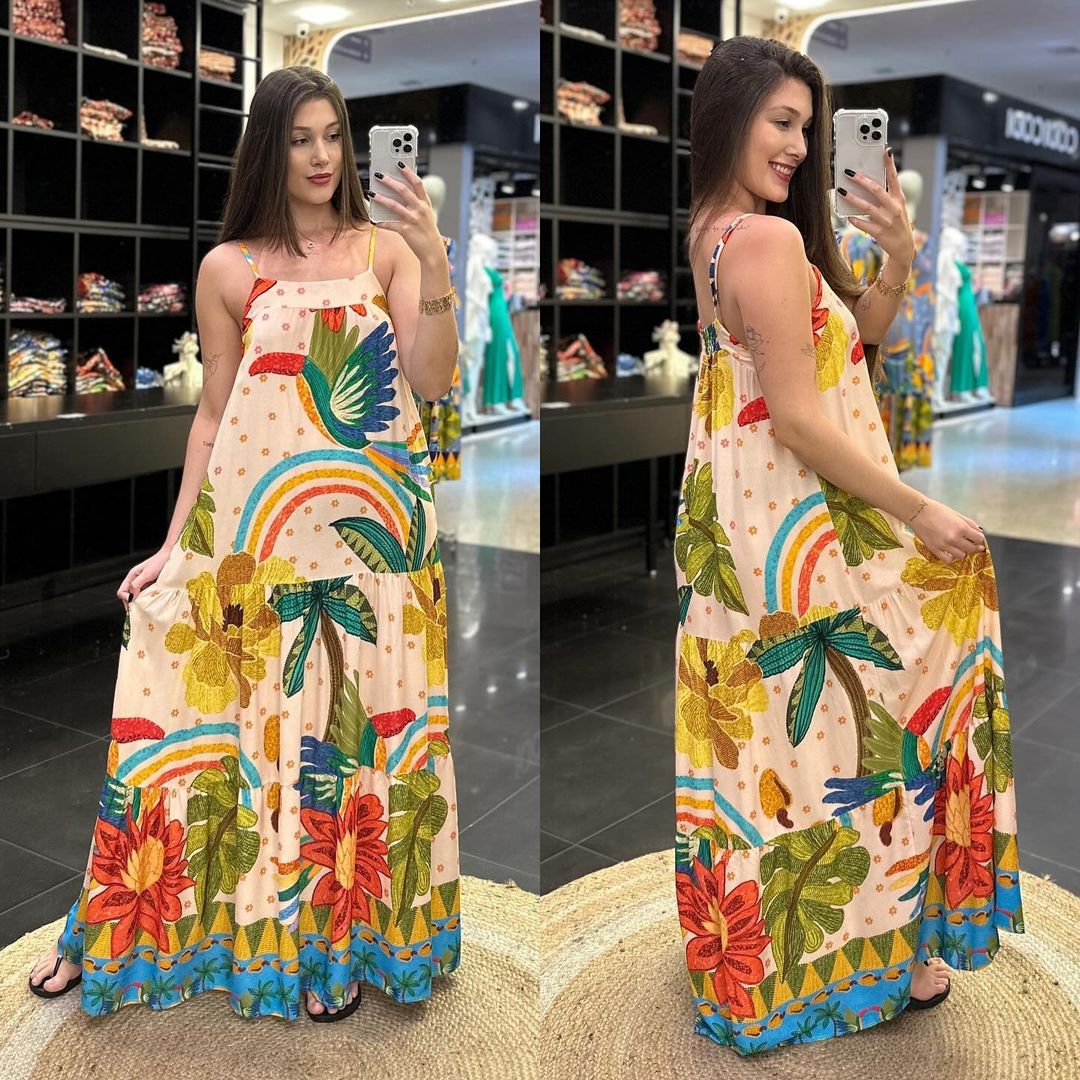 🔥2024-es új ujjatlan, nagy szegélyű hosszú pántos ruha