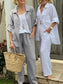 Egyszínű hajtókás ing, pamut és len felső és S-5XL nadrág