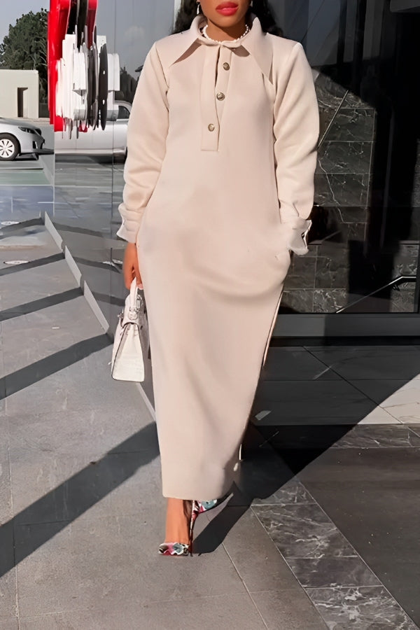 Alkalmi, egyszínű hajtókás félgombos ruha